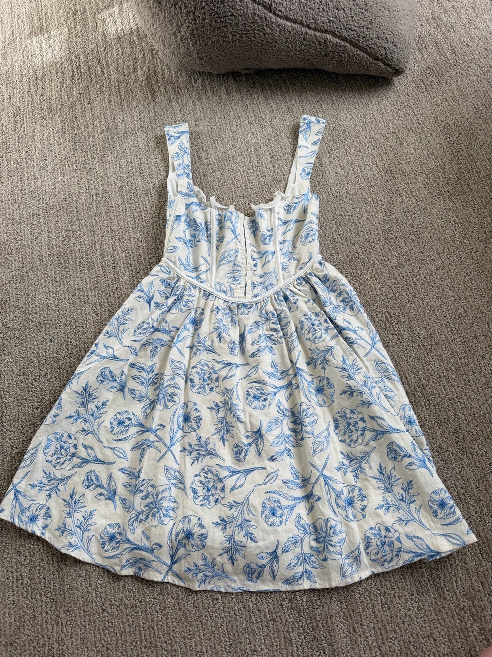 For Love and Lemons White and Blue Floral Corset Dress
